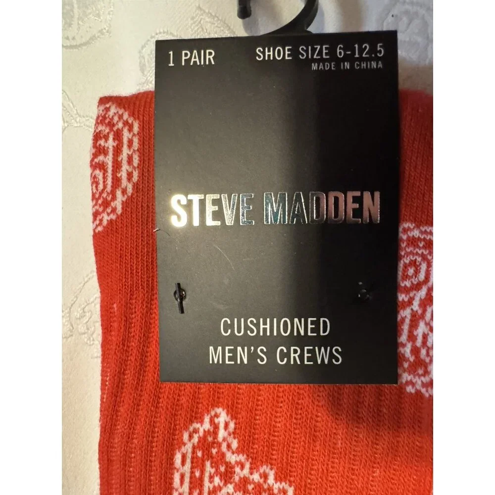 Lot Men's 6 Pack Steve Madden Cushioned Crew Socks 6 Pairs Red Black Gray $54